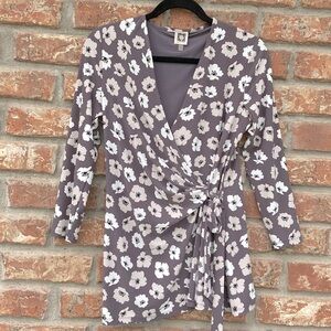 Anne Klein Purple Floral Wrap Top